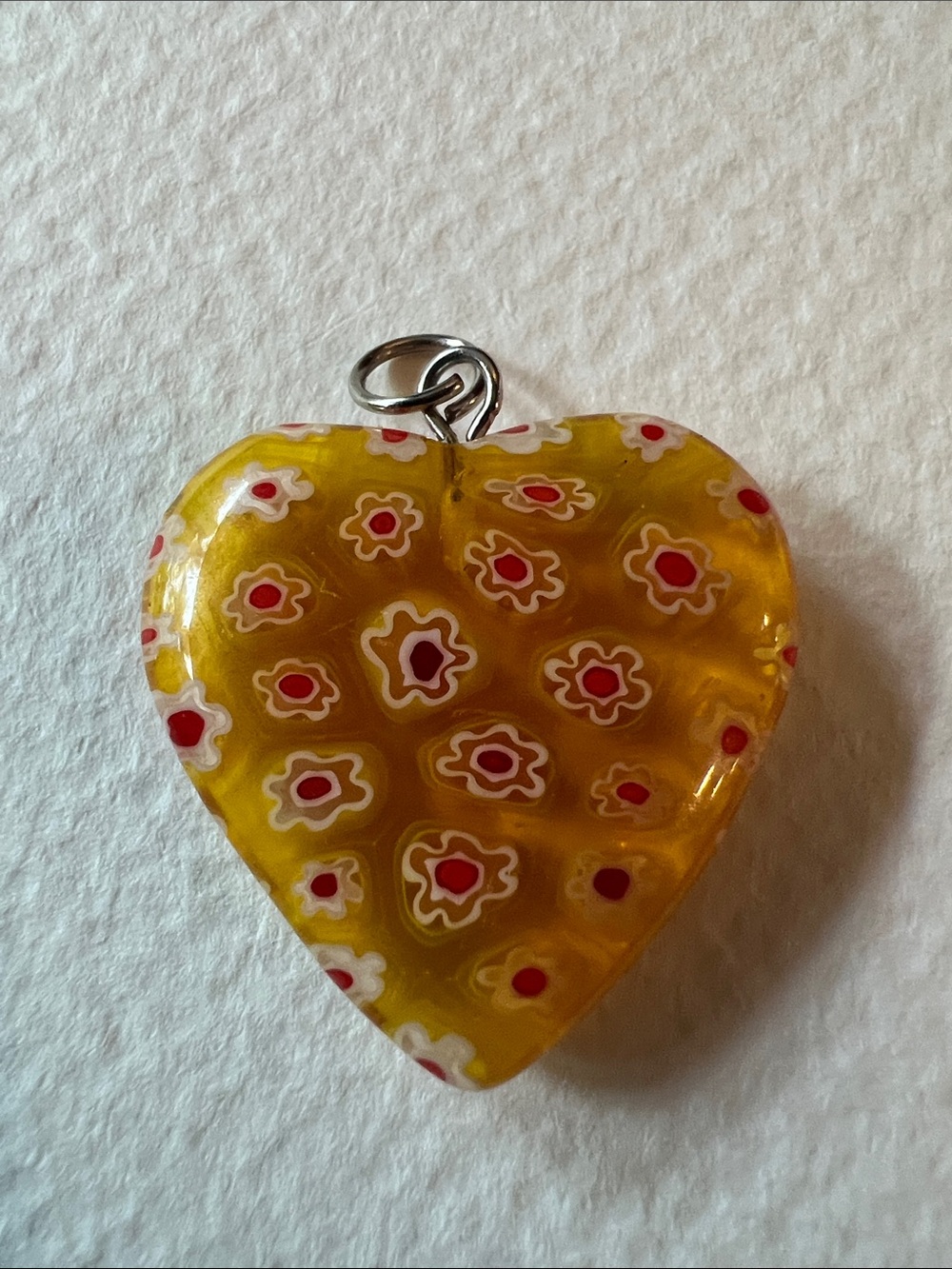 Yellow Millefiori Heart Glass Pendant